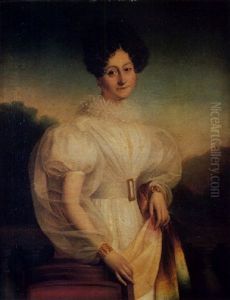 Portrait De Jeune Femme En Robe Blanche by Louis Hersent