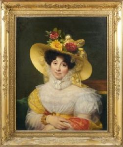 Portrait De Femme Au Chapeau De Paille by Louise Marie Jeanne Hersent