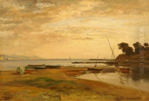 Kustenlandschaft Bei Ebbe Im Abendlicht. Im Vordergrund Trocken Aufliegende Sgelboote by Albert Hertel