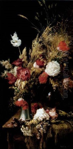 Straus Mit Pfingstrosen, Tulpen Und Schilfgras - view 1