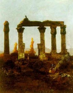 Aegyptisk Tempelruin Ved Solnedgang by Albert Hertel