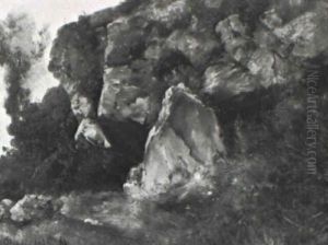 Felspartie Bei Olevano by Albert Hertel