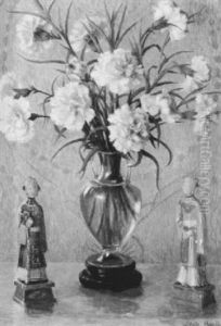 Floral Still Life With Asian Statues by Adele Herter