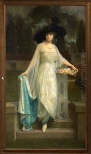 Portrait Of A Fashionably Dressed Lady In An Elegant Garden Setting by Albert Herter