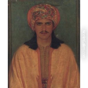 Portrait Of A Turbanned Man With Green Eyes by Albert Herter