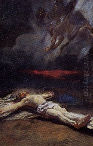 Gekreuzigter Christus Am Boden Liegend, In Den Wolken Engelgruppe - view 1