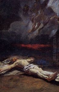 Gekreuzigter Christus Am Boden Liegend, In Den Wolken Engelgruppe by Johann Caspar Herterich