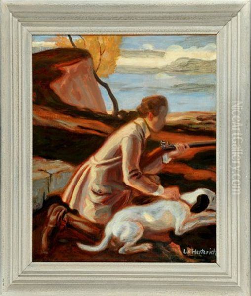 Jager Mit Hund Auf Der Lauer - view 1