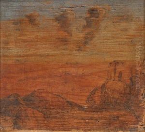 Stenet Landskap Med Skyer, Antagelig by Lars Hertervig