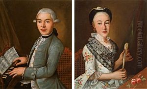 Musiker Am Cembalo (+ Dame Mit Spitzentuch; Pair) by Johann Michael Hertz
