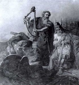 Historische Szene Aus Norden Europas: Ein Wikingerkonig Sitz Nach Verlorenem Kampf Am Schlacthfeld... by Axel Gustav Hertzberg