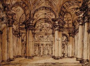 The Interior Of A Circular Temple by Giuseppe Barberi