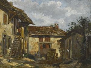 Sonnige Bauernhofpartie by Louis Adolphe Hervier