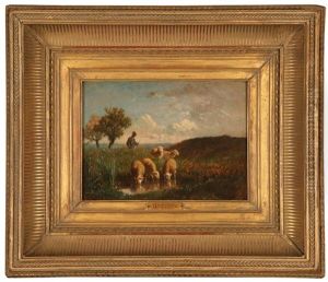 Shepherd And His Flock by Louis Adolphe Hervier