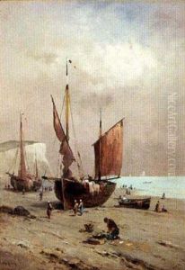 Sailing And Fishing Boats On A Shore At Low Tide Sailing And Fishing Boats On A Shore At Low Tide