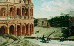 A View Of The Colosseum And The Forum Romanum, Rome
