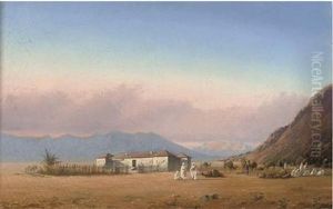 A Camel Train Resting At A Desert Settlement by Jacob Dirk Van Herwerden