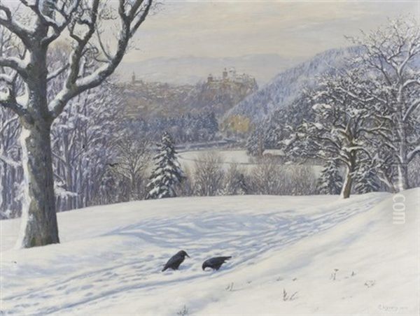Winterlandschaft Bei Burgdorf. Blick Von Sudosten Auf Burgdorf Mit Kirche Und Schloss, Rechts Der Binzberg - view 1