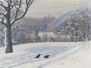 Winterlandschaft Bei Burgdorf. Blick Von Sudosten Auf Burgdorf Mit Kirche Und Schloss, Rechts Der Binzberg by Gottfried Herzig