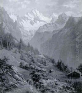 Alpine Landschaft Mit Wanderern by Gottfried Herzig