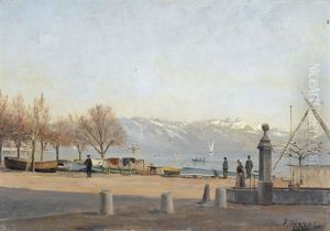Hafen Von Ouchy Im Herbst by Arthur Charles Henri Herzog