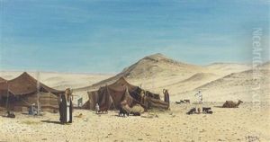 Beduinen Vor Aufgeschlagenen Zelten In Der Wuste