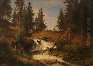 Fosselandskap Med Fisker by Hermann Herzog