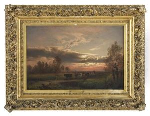 Droving The Herd At Sunset by Hermann Herzog