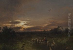 Florida Landscape With Shepherd And Dog by Hermann Herzog