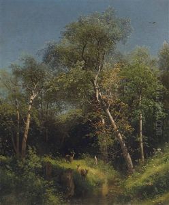 Deer In The Wild Woods by Hermann Herzog