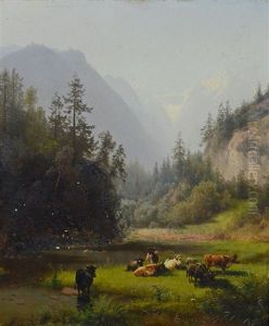 Pastoral Landscape Painting With Cattle by Hermann Herzog