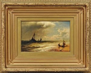 Beach And Shore With Approaching Storm by Hermann Herzog