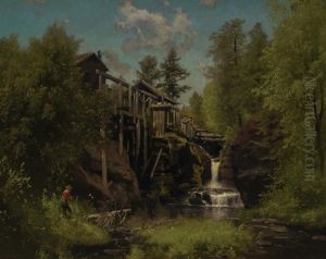 Fishing At The Falls by Hermann Herzog