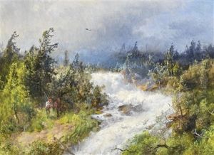 Fisherman In A Landscape by Hermann Herzog