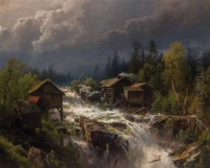Squall Over The Old Mill by Hermann Herzog