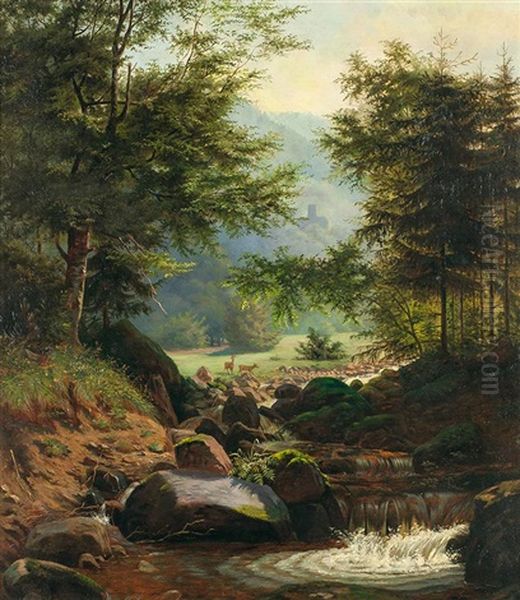 Deer By A Mountain Stream - view 1