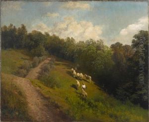 Young Boy With His Flock by Hermann Herzog