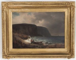 Coastal Scene With Fisherman by Hermann Herzog