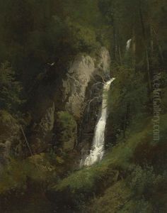 Sunlit Waterfall by Hermann Herzog