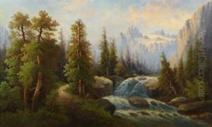 River Rapids Through The Mountain Forest by Hermann Herzog
