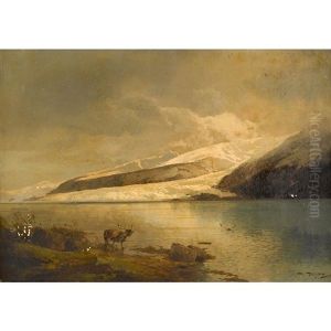 Moose In A Glacial Landscape by Hermann Herzog