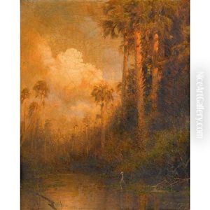 River Landscape With Palm Trees by Hermann Herzog