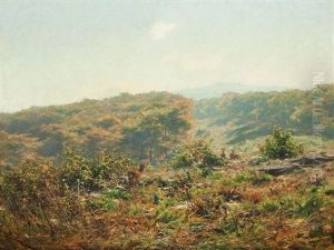 Deers In A Wide Landscape by Hermann Herzog