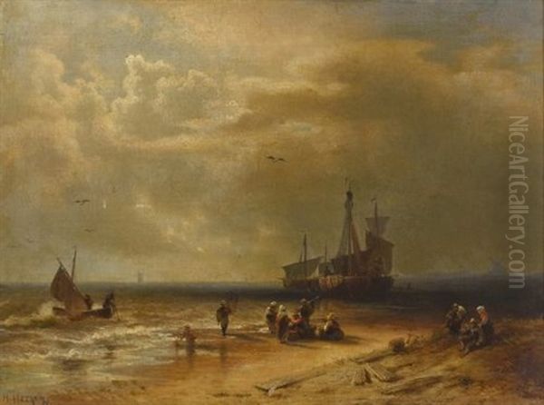 Strandszene Mit Fischern Und Fischerbooten - view 1