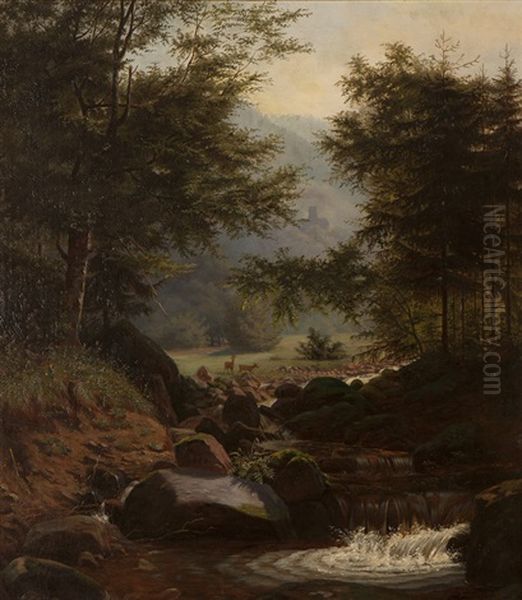 Deer In A Forest Landscape - view 1