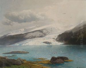 Snowcapped Mountains Along A Coast by Hermann Herzog