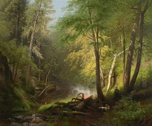 Hunter In The Woods by Hermann Herzog
