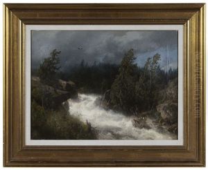 Raging River Landscape by Hermann Herzog