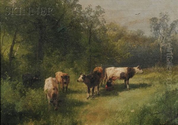 Meadow With Cows And A Milkmaid - view 1