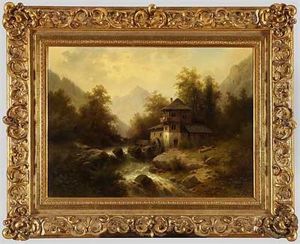 Wassermuhle Im Sommerlichen Gebirge by Hermann Herzog